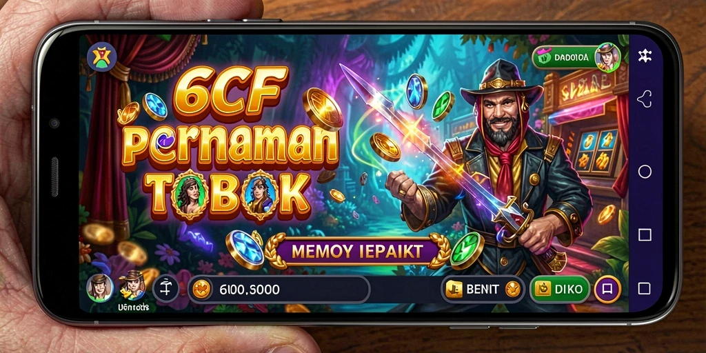 Screenshot permainan Slot 6CF menampilkan gulungan yang berputar dengan simbol menarik.