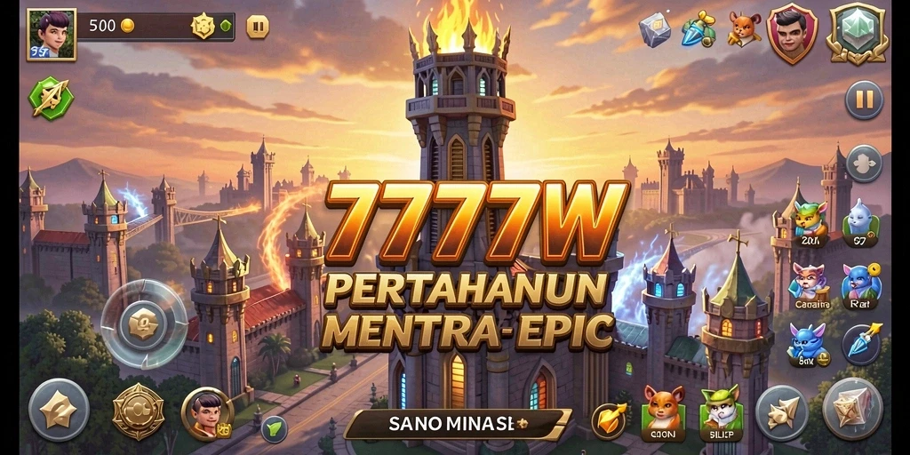 Tampilan gameplay menakjubkan dalam 7777W saat menara bertempur.