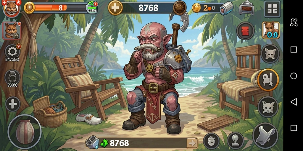 Tampilan gameplay <strong>8768</strong> menampilkan pengumpulan sumber daya secara otomatis.