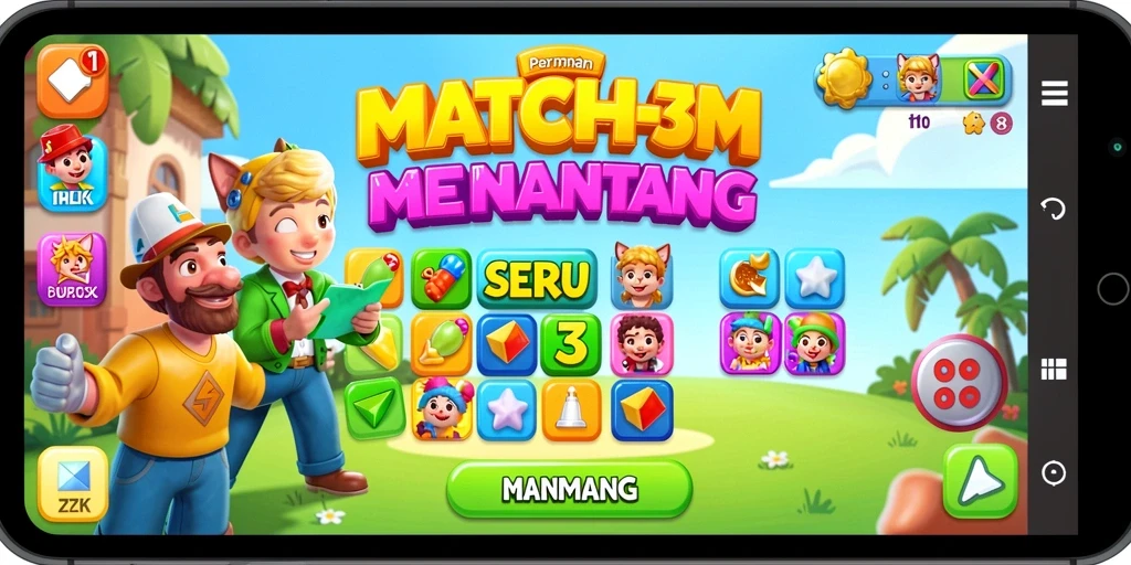 Tampilan gameplay seru 8ZK dengan puzzle Match-3 yang menarik.