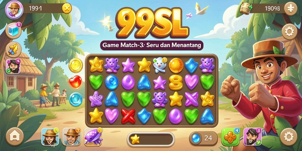 Tangkapan layar gameplay 99SL dengan tantangan Match-3 yang menarik.
