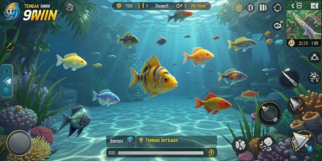 Screenshot gameplay Tembak Ikan 9WIN menampilkan aksi menangkap ikan.