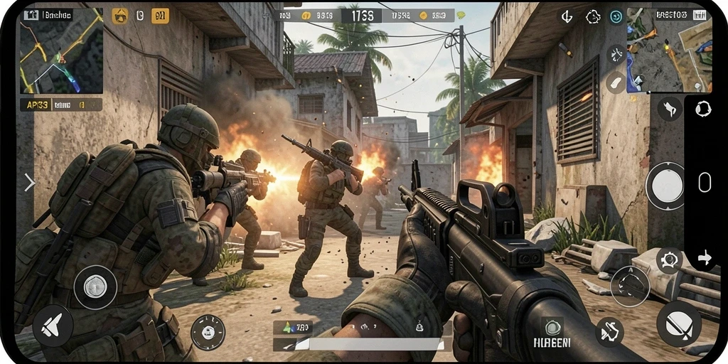 Tampilan gameplay intens API33 dengan aksi pertempuran mendebarkan.