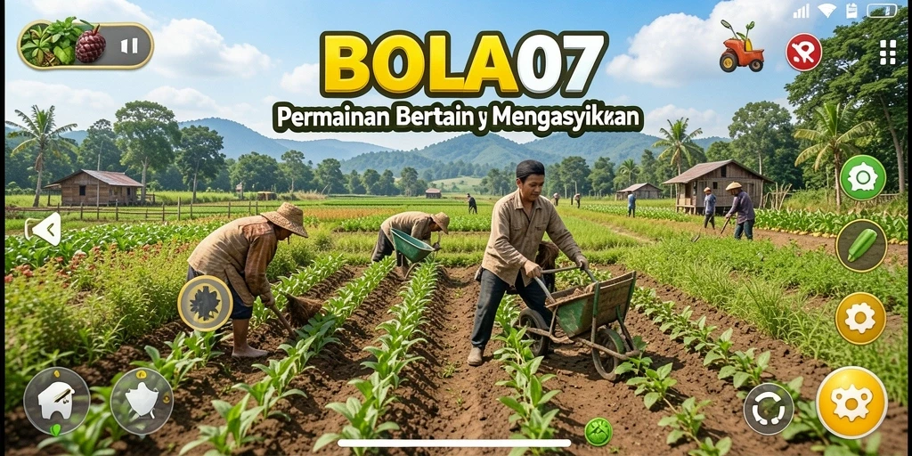 Tampilan screenshot BOLA07 menunjukkan gameplay pertanian yang seru.