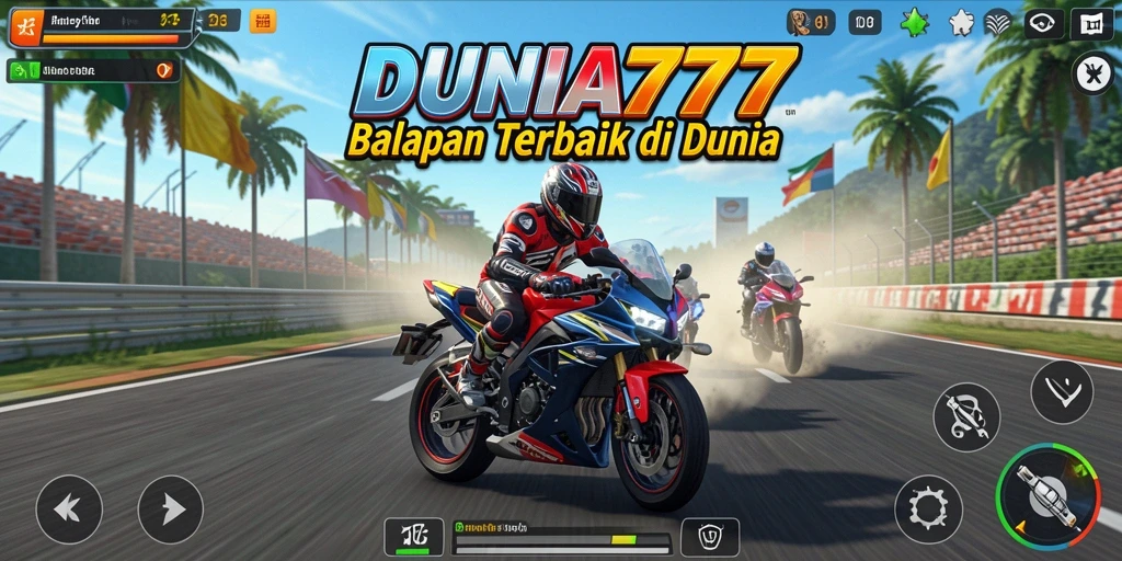 Screenshot gameplay DUNIA777 menampilkan balapan motor yang seru dan penuh aksi.