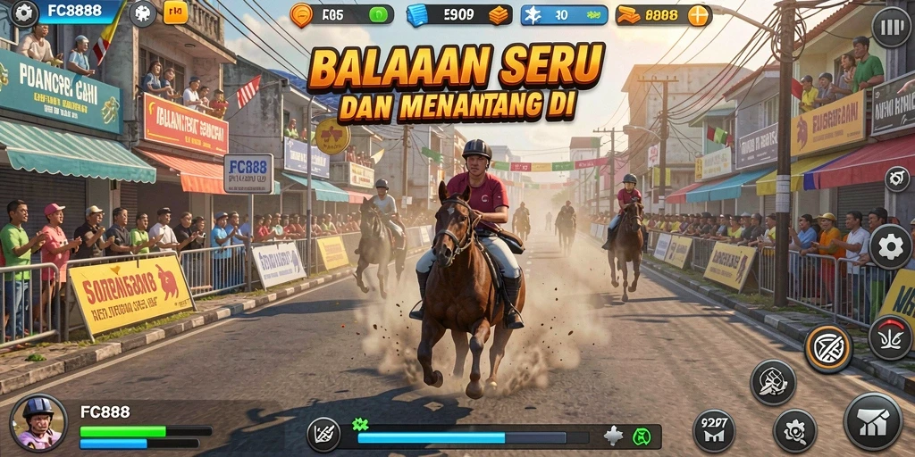 Tampilan gameplay FC888 yang penuh aksi dan balapan seru.