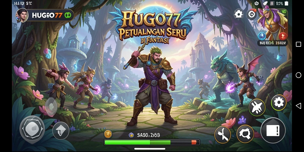 Screenshot HUGO77 menunjukkan aksi petualangan seru di dunia fantasi.
