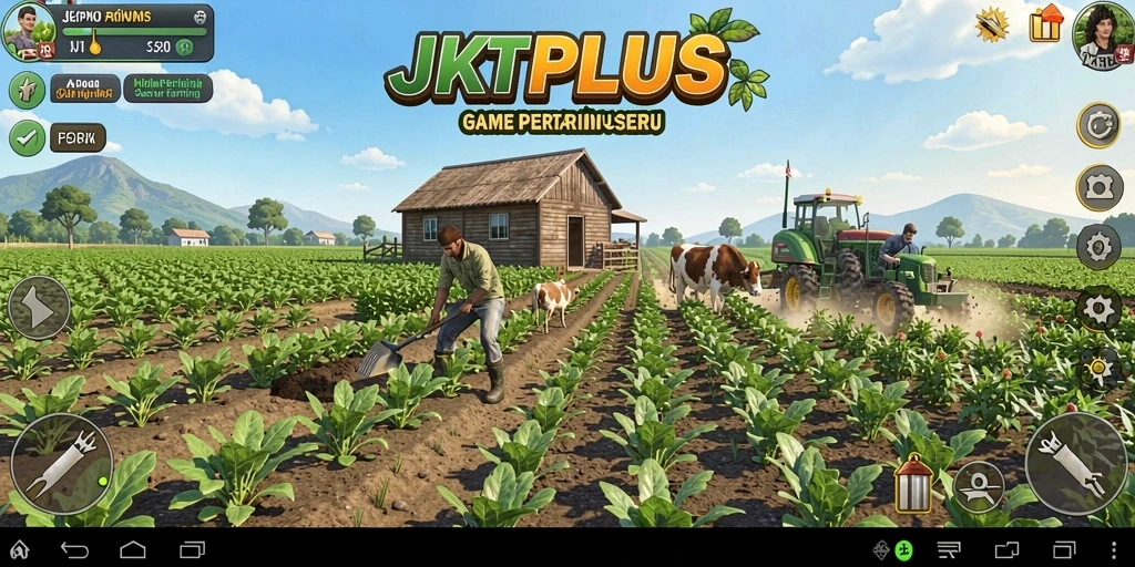 Tampilan gameplay JKTPLUS yang menakjubkan dan interaktif dalam pengelolaan pertanian.