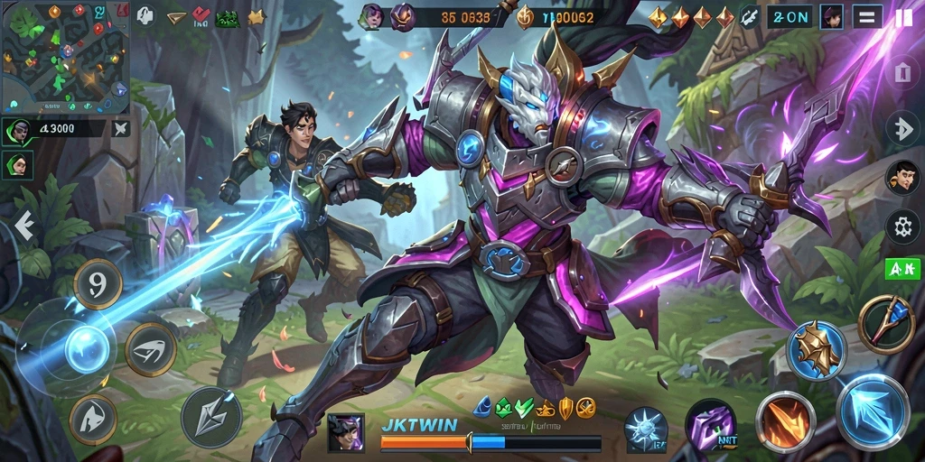 Screenshot gameplay JKTWIN menampilkan pertarungan seru antar karakter.