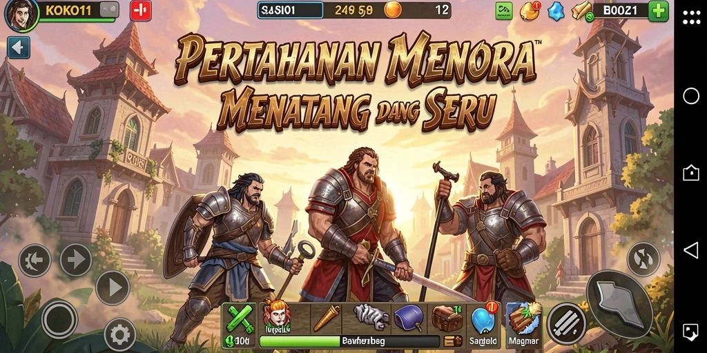 Tampilan gameplay KOKO11 yang menarik dengan berbagai menara dan musuh.