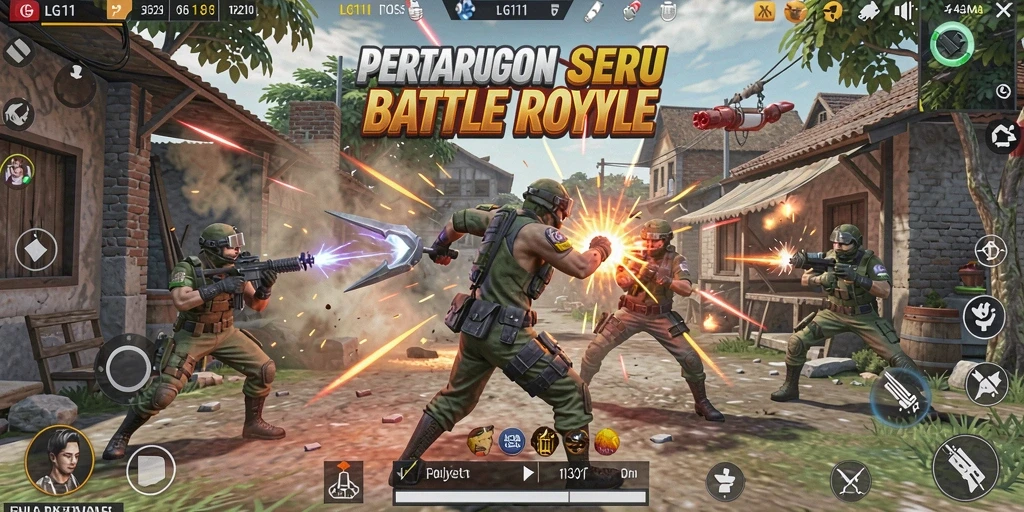 Gameplay seru dalam LG111, penuh aksi Battle Royale.