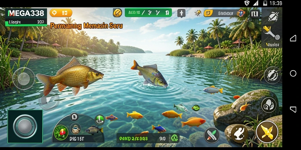 Tampilan gameplay menarik dari MEGA338 saat memancing ikan.