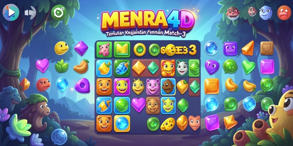 Tampilan gameplay MENARA4D yang menarik dalam setiap level Match-3.