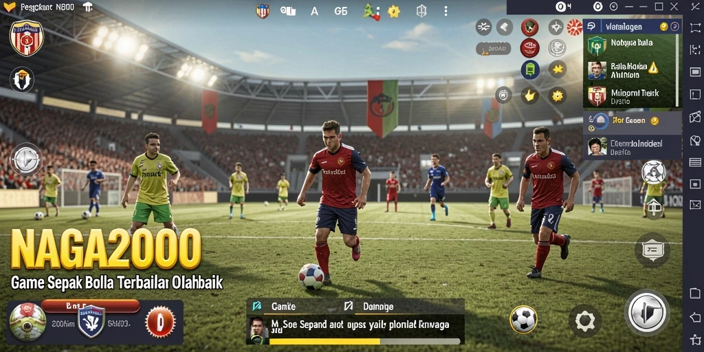 Gambar tangkapan layar NAGA2000 menampilkan aksi gameplay sepak bola yang mendebarkan.