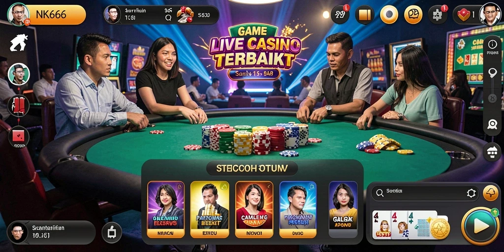 Screenshot NK666 menampilkan dealer live yang berinteraksi dengan pemain dalam game kasino.