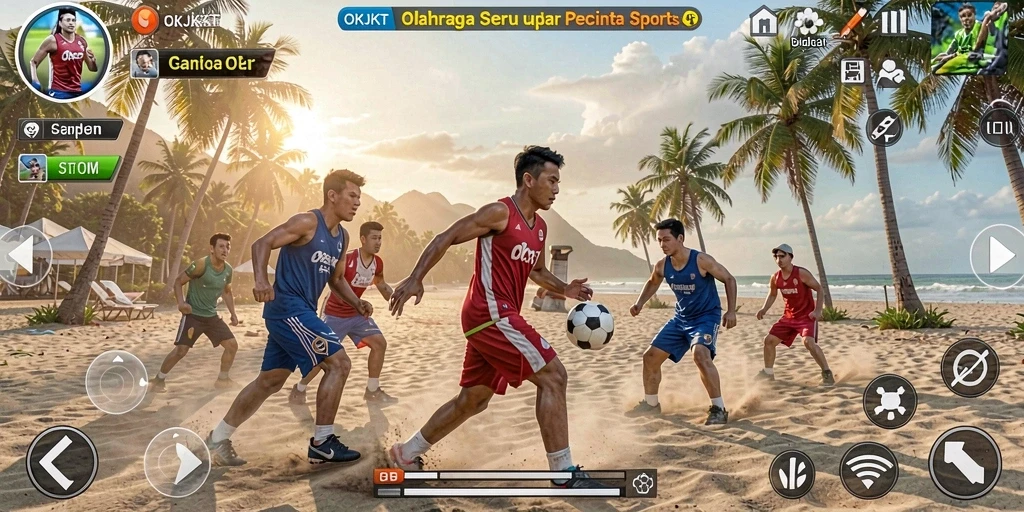 Tampilan gameplay OKJKT dengan aksi olahraga yang mendebarkan.