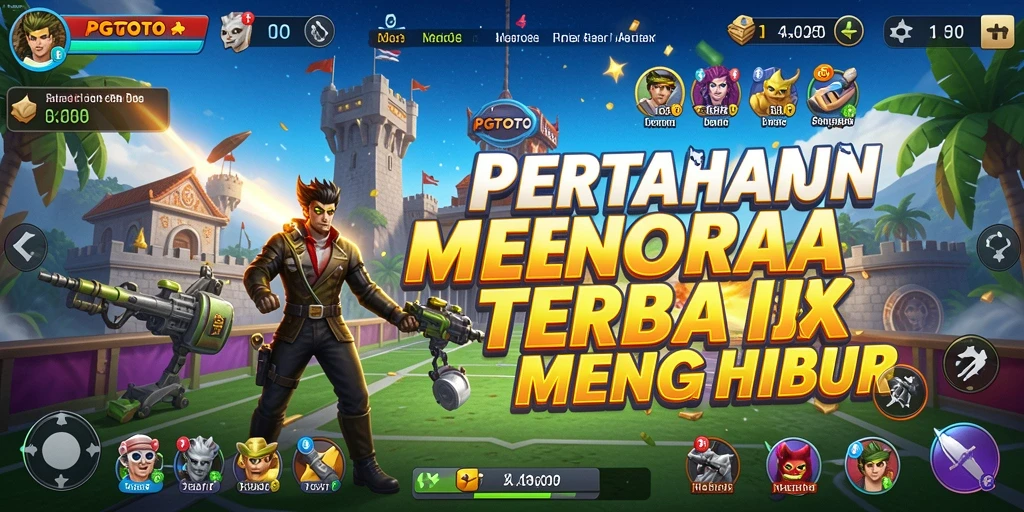Tampilan utama PGTOTO menampilkan aksi menara pertahanan yang intens.