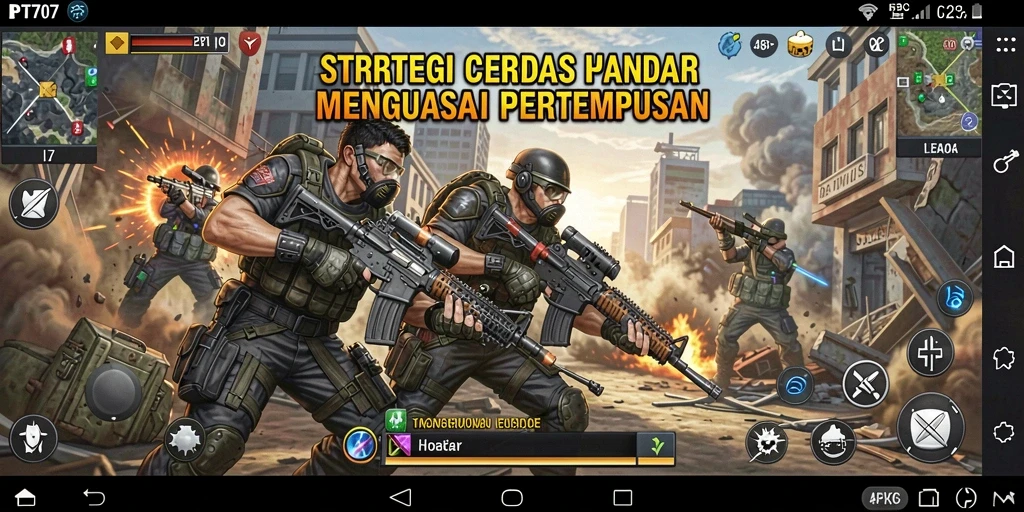 Screenshot PT707 menampilkan pertempuran intens dengan taktik strategi yang mendalam.