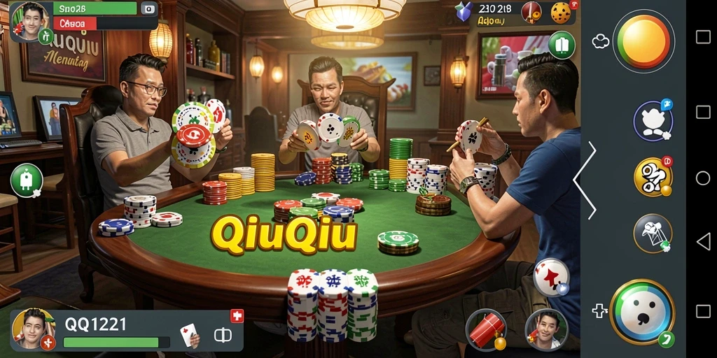 Screenshot QQ1221 menampilkan pemain yang asyik bertanding dalam permainan QiuQiu.