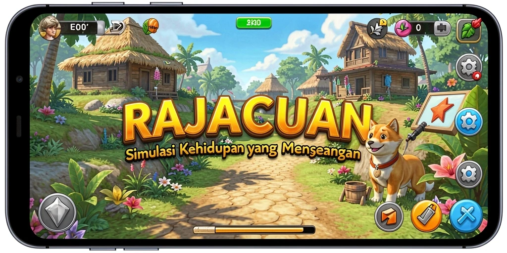 Gambaran gameplay RAJACUAN menampilkan desain dunia yang kreatif.