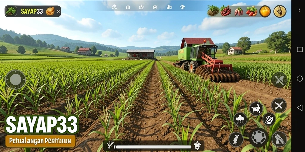 Tampilan gameplay yang seru dan penuh warna dalam dunia pertanian.
