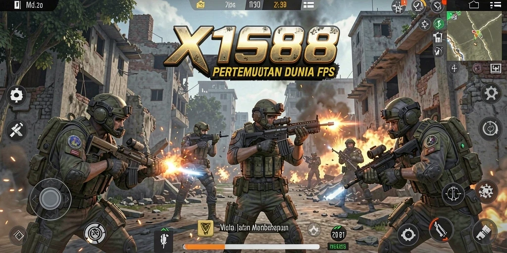 Tampilan mendebarkan gameplay X168 dalam pertempuran FPS.